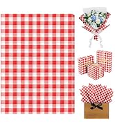 CaliLain 100 Sheets Gingham Tissue Paper; 14 x 20 Inch Red and White Checkered Tissue Paper for B...