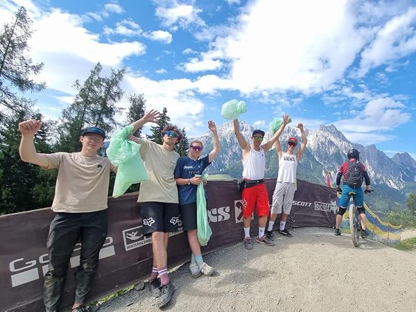 Clean Up Event at Bikepark Leogang, Austria with bioMat Compost Bags