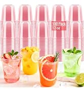 Homewarm 100 Pcs Pink Plastic Cups Disposable - 12 oz Stemless Wine Glasses Pink Party Cups Cockt...