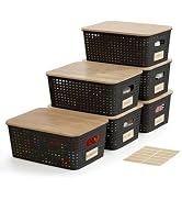 Bagnizer Plastic Storage Bins with Bamboo Lids Stackable Box Basket Pantry Decorative Containers ...