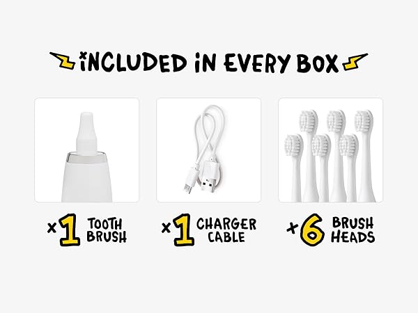 Tooth Brush, Charger Cable, Brush Heads
