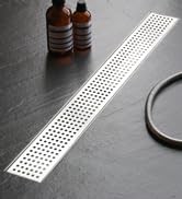 Sharpeye 24 Inch Linear Shower Drain with Removable Quadrate Pattern Grate, Brushed Nickel 304 St...