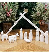 Juegoal Christmas Nativity Sets, Set of 11 White Mini Nativity Scene Resin Figurines, Xmas Holy F...
