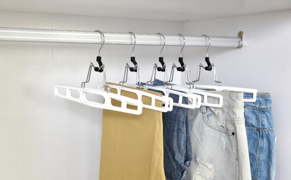 Plastic skirt hangers pant hangers with strong grip to hold heavy clothing items like pants skirts