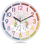 Lafocuse Modern Silent 12 Inch Colorful Unicorn Wall Clock for Kids Bedrooms, Classroom, Playroom...
