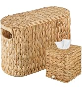 BIBELUN 2-Piece Rattan Wicker Tissue Box Cover & Trash Can Set - Boho Bathroom Accessories, Toile...