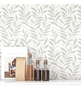HELLKIT Boho Peel and Stick Wallpaper Leaf Beige and White Wallpaper