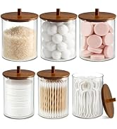PureRoot Glass Qtip Holder Dispenser Set - 15oz & 10oz Clear Canisters Apothecary Jar with Acacia...