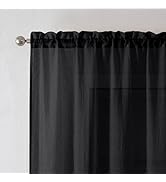 Chyhomenyc Crushed Sheer Black Curtains 84 Inch Length 2 Panels, Light Filtering Solid Crinkle Vo...