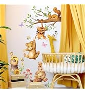 Supzone Tiger Bear Swinging for Honey Wall Decals Cartoon Animals Squirrel on Tree Branches Wall ...