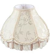 Aspen Creative 55005 Handsewn Scallop UNO Fringe Lamp Shade in Off-White Jacquard Fabric 4" Top x...