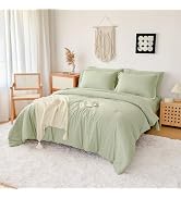 FMLIUY King Size Comforter Set Light Green French Countury Comforter Soft Prewashed Bedding Blank...