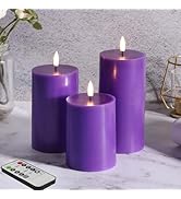 Girimax Purple Flameless Pillar Candles with Remote, Halloween LED Candles Decor, Flickering Batt...
