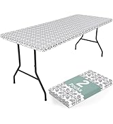 misaya 2 Pack 6 Foot Rectangle Picnic Tablecloth, Elastic Fitted Waterproof Table Cover, Windproo...