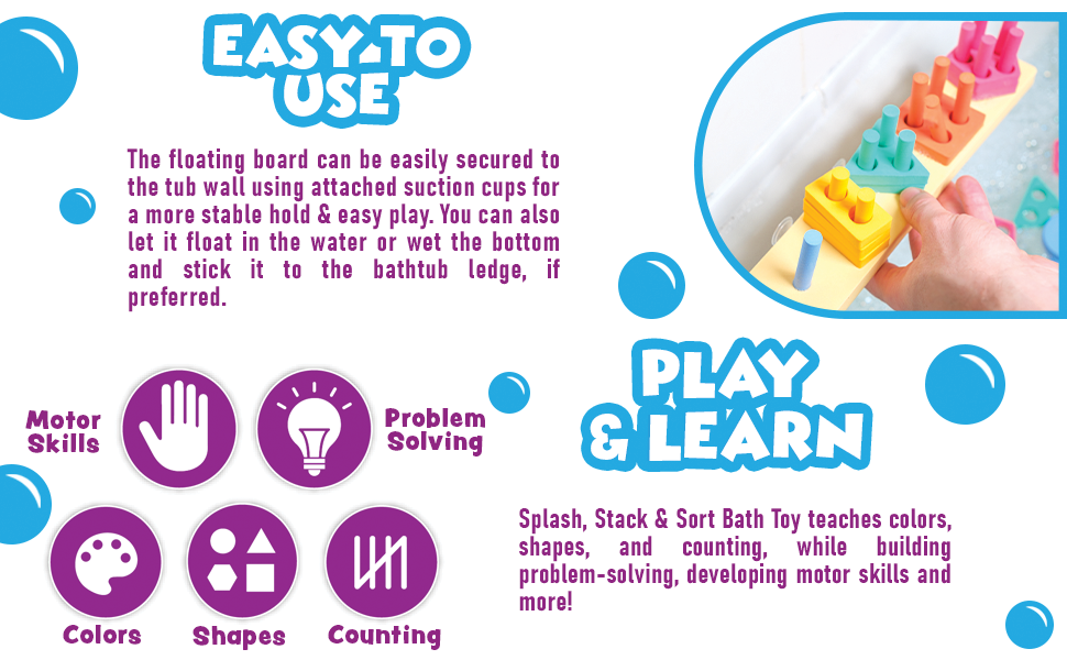 easy to use, learn with bath toy shape stacker