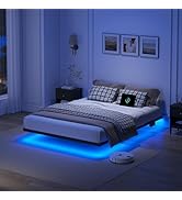 YORMDMO Floating Bed Frame Full Size, Heavy Duty Bedframe with Smart LED Lights & Charging Statio...