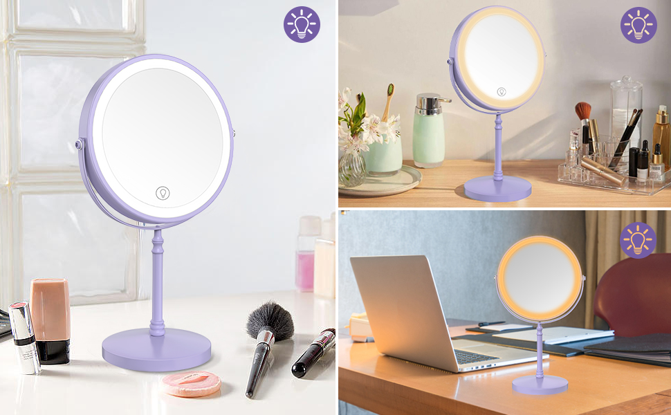 3 Color Dimmable Lights of makeup mirror