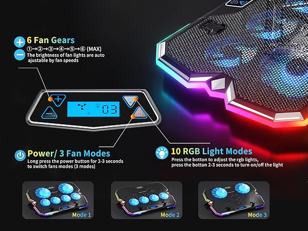 6 fans laptop cooler