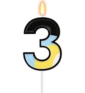 FAMGift Blue Black 3rd Birthday Candle for Girls Boys - Number 3 Candle, Blue Dog Cake Decoration...
