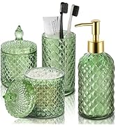 RYTOXILO Green Bathroom Accessories Set, 4 Pack Olive Green Glass Bathroom Decor Accessory Sets C...