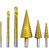 JONMON Step Drill Bits and Serrated Side Cutting Drill Bits Set, Titanium Stepped Grooving Hex Sh...