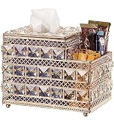 Sumnacon Square Crystal Tissue Box Cover -Sparkling Cube Tissue Box with Side Organizer,Decorativ...