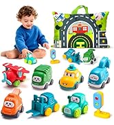 ALASOU 8 PCS Baby Cranes Car Toys for 1 Year Old Boy with Playmat/Storage Bag|1st Birthday Gift f...