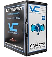 Vertical Cable CAT6, 550 MHz, UTP, 23AWG, 8C Solid Bare Copper, Plenum, 1000ft, Bulk Ethernet Cab...