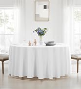 Aocoz Round Tablecloth 132 Inch 2 Pack White Tablecloths Washable Decorative Linen Polyester Tabl...