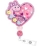 Valentines Day Badge Reel Retractable - Cosmisun Heart Dinosaur Badge Holder with Alligator Clip ...