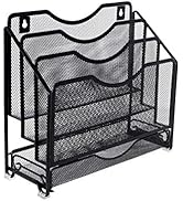 EasyPAG Mesh Desk Paper Organizer Wall Hanging File Holder with 3 Upright File Organizer and Slid...