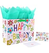 13" Large Gift Bag Set with Greeting Card and Green Tissue Paper(Colorful ‘Happy Birthday’) for B...
