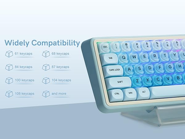 wide compatibility, suitable for keyboards with 61, 68, 84, 87, 100, 104, 108 keycaps and more.