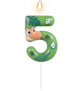 AKURIEEY Dinosaur Birthday Candle Green Number 5 Jurassic World Cake Topper | Dinosaur themed bir...