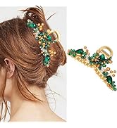 Brinie Rhinestone Hair Claw Clip Large Metal Hair Clip Claw Handmade Pearl Hair Claw Barrette Str...