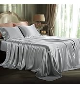 Bedsure Satin Sheets Queen Size - 4 Piece Silky Bedsheets with Elastic Corner Straps and 15 Inche...