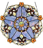 BIEYE W10074 Baroque Tiffany Style Stained Glass Window Hanging Panel 12 inches Wide Round with F...