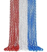 24 Pcs Patriotic Bead Necklaces, 4th of July Beads Necklaces Bulk 4th of July Accessories 33 Inch...