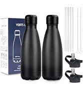 Insulated Water Bottle,2 Pack-9oz Stainless Steel Water Bottles with straw lid,Metal Sports Therm...