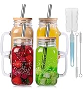 Yirilan 4 Pack 24Oz Mason jar cups with lids and straws, Mason Jars with Handle, Mason Jar Drinki...
