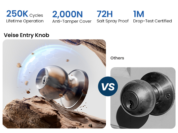 fingerprint resistant door knob, anti scratch anti rust finish, durable metal keyed knob