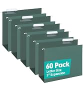HERKKA Extra Capacity Hanging File Folders, 60 Pack Reinforced Letter Size Hanging Folders with H...