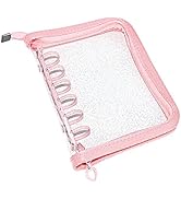 Clear A7 Binder Wallet with Zipper, Pink 6 Ring Glitter Budget Binder Loose Leaf Zip Up Binder Co...