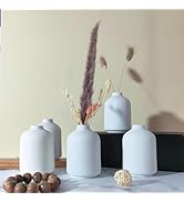 Small White Ceramic Vases Set 6 for Decor, Boho Bud Vases for Dry Flower, 4.1''H x 3''W White Cer...