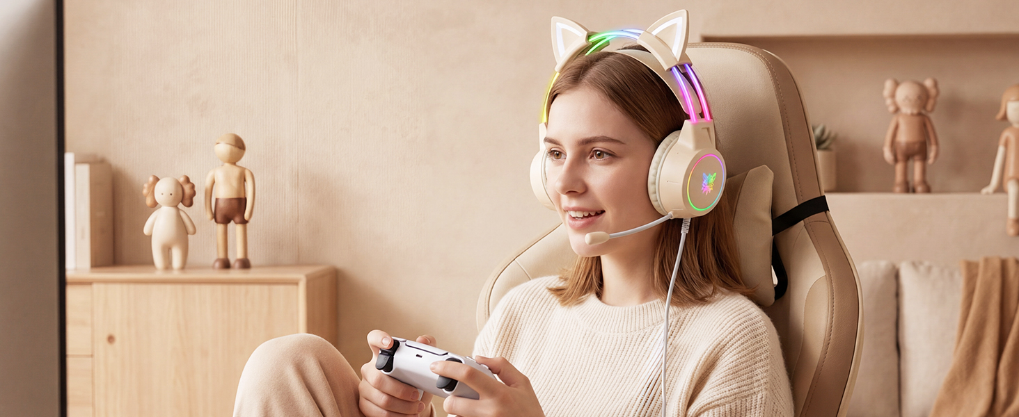 cat ear headset for ps4 ps5 switch gaming consoles