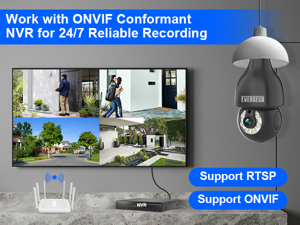 2K Light Bulb Wireless Security Camera 5Ghz WiFi Outdoor Indoor RTSP Stream Work with Alexa Onvif