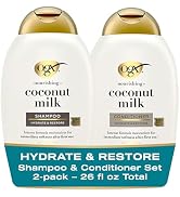 OGX Nourishing + Coconut Milk Sulfate Free Shampoo and Conditioner Set, Hydrates & Softens Hair, ...