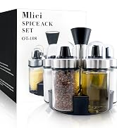 Mlici Oil and Vinegar Dispenser Set of 6 Bottles, Stainless Steel Salt Pepper Holder with 360° Ro...
