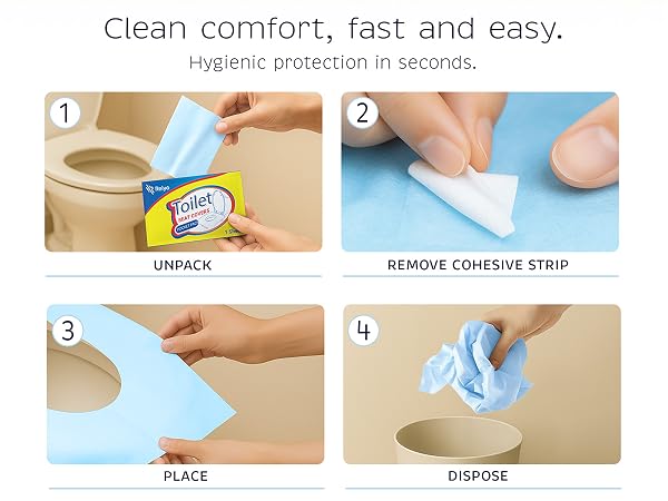 how to use toilet seat cover, peel and stick, travel toilet cover guide, disposable protection