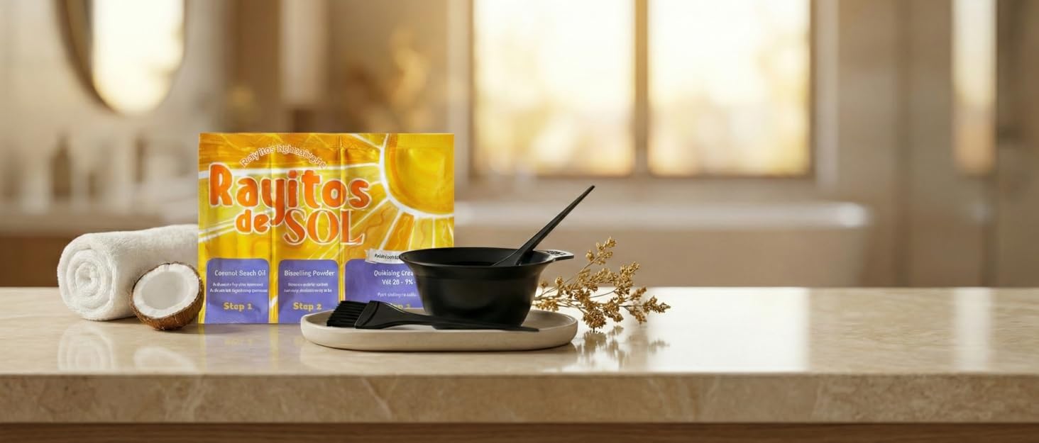Rayitos de Sol sachet place on top of a table next to the application kit